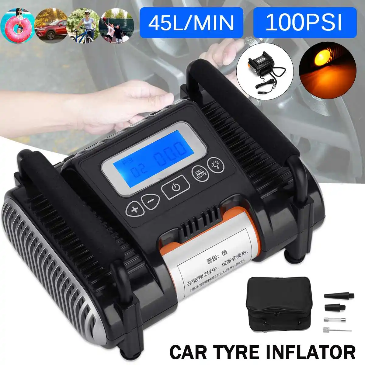 

100PSI Portable Tire Air Pump 45L/Min big Power Air Compressor Car Automatic Automobile Compressor LCD digital Inflatable pump