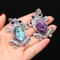vintage animal frog pendant natural stone lapis lazuli abalone shell charms for women diy necklace jewelry making gift 38x60mm