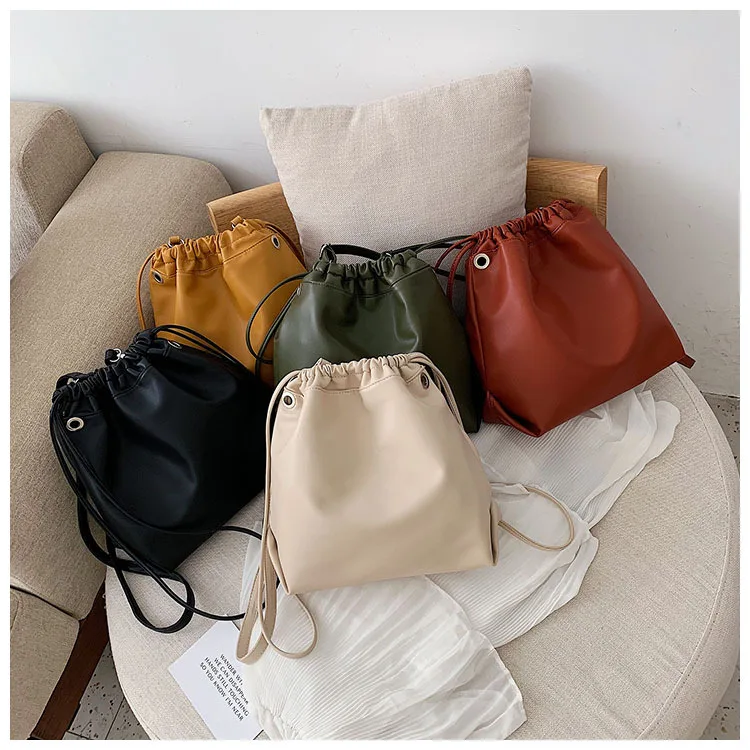 

2019 new early autumn PU large capacity bucket bag with safety shoulder slung women's bag