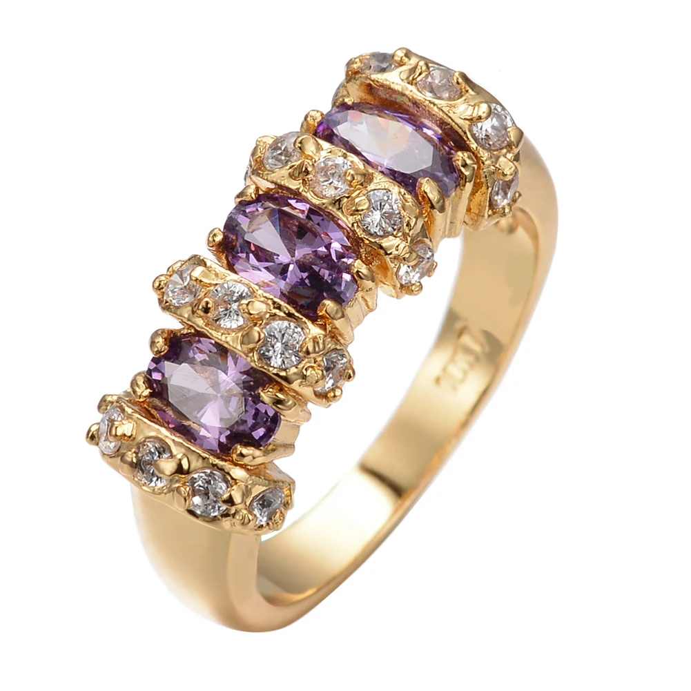 

Elegant Female Crystal Purple Stone Ring 18KT Yellow Gold Color Thin Wedding Rings For Women Luxury Oval Zircon Engagement Ring