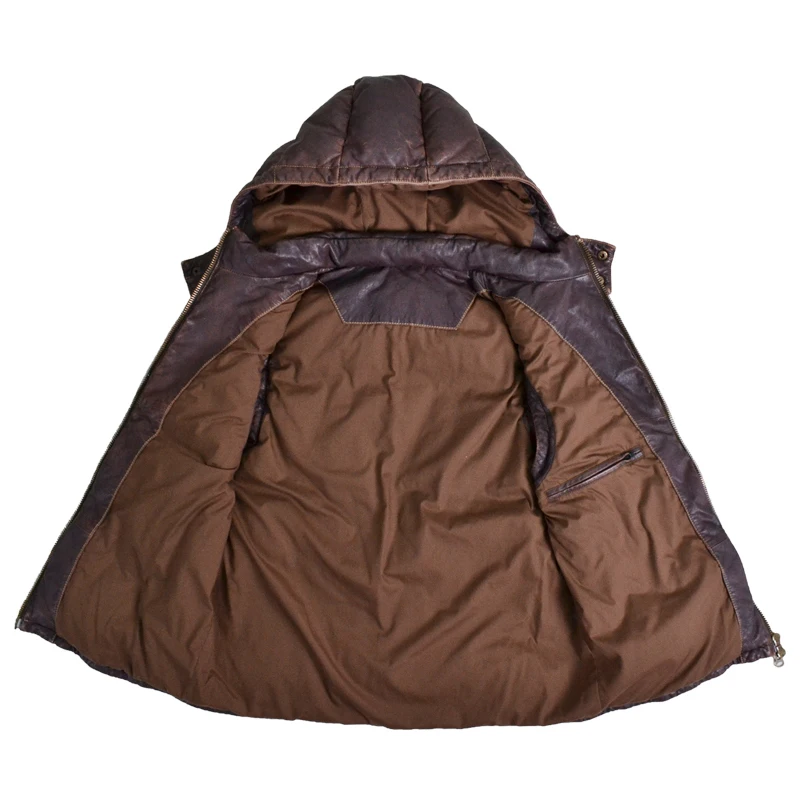 2020 мужской кожаный пуховый жилет с капюшоном Мужской винтажный итальянский из