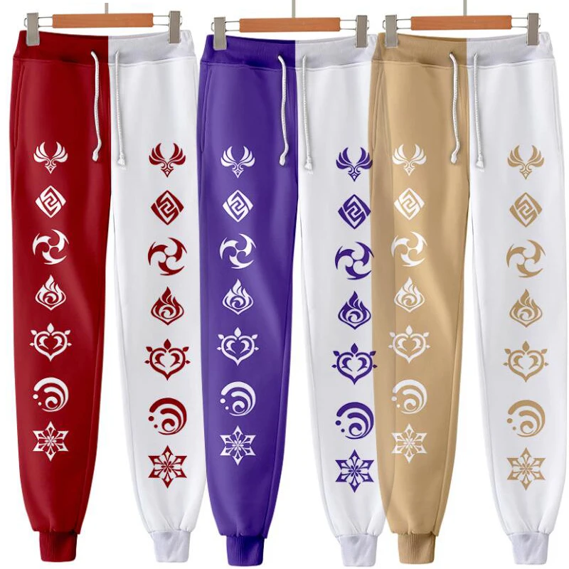 

Спортивные штаны Genshin Impact 3D для мужчин/женщин, брюки для мальчиков и девочек, костюм для косплея Ху Тао янтарь Венти кейя Кли дилук