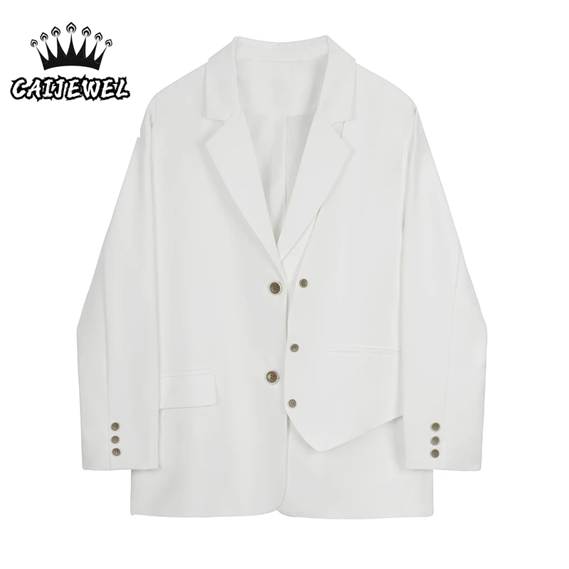 Women's Blazer Jackets Autumn Streetwear Korean Fashion Chic Design Office Ladies TOPs Coat Casual White Baggy Blazer Outwear