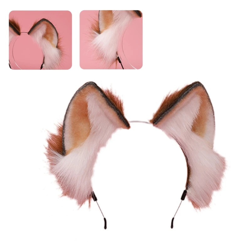 

Cosplay Furry Animal Ears Hair Hoop Handmade Lolita Costume Cosplay Long Fur Headpiece for Halloween Party Decoration
