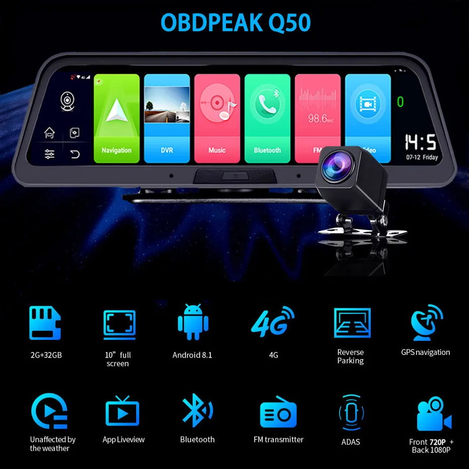 Full HD 1080P 10 &quotАвтомобильный видеорегистратор DVR Камера зеркало 2 ГБ + 32 Android Wifi GPS