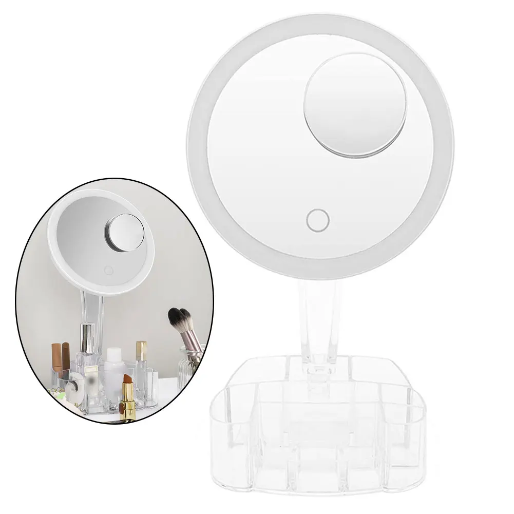 

LED Makeup Mirror 10X Magnification Lighted Tabletop Vanity Mirror With Makeup Organizer With 26LED Light Touch Screen Rotate