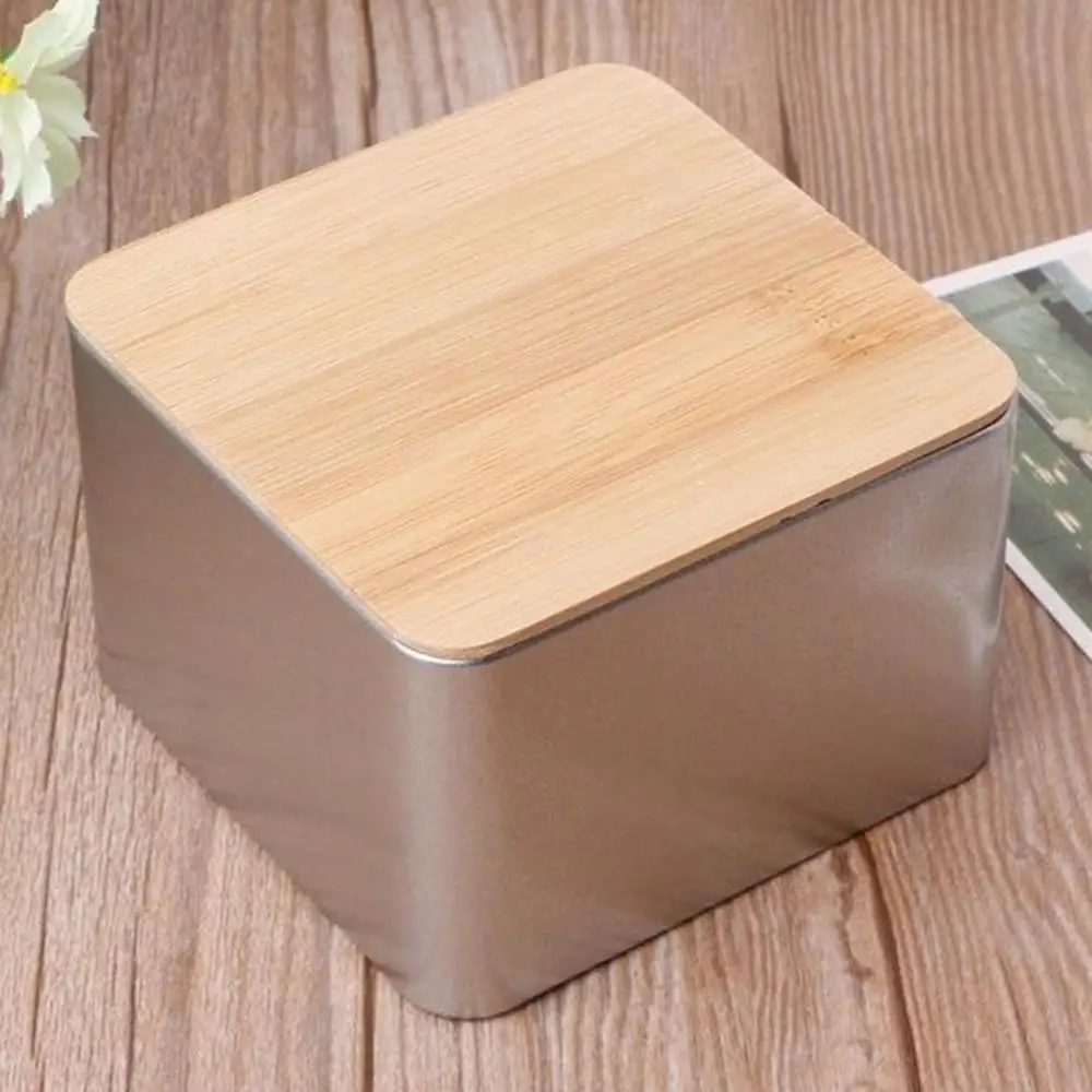 

Tinplate Storage Box Case Organizer With Bamboo Lid For Money Coin Candy Key Square High Quality Neatening Storage