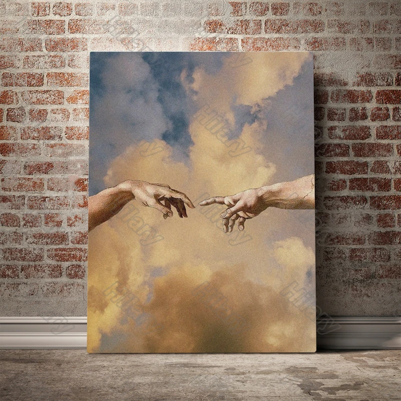 

Creation-Of-Adam-Canvas-Painting-Michelangelo Poster Canvas Painting Wall Art Home Decoration for Living Room and Bedroom Framel