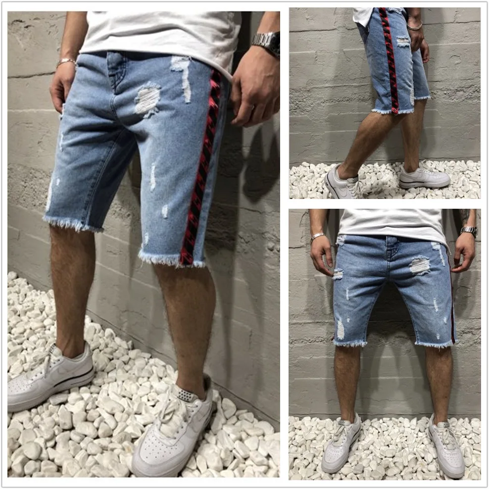 

2021 Newest Hot Fashion Tear Hole Denim Jean Men's Distressed Rip Colored Jean Short Pant Denim Ripped Shorts Summer Clothes