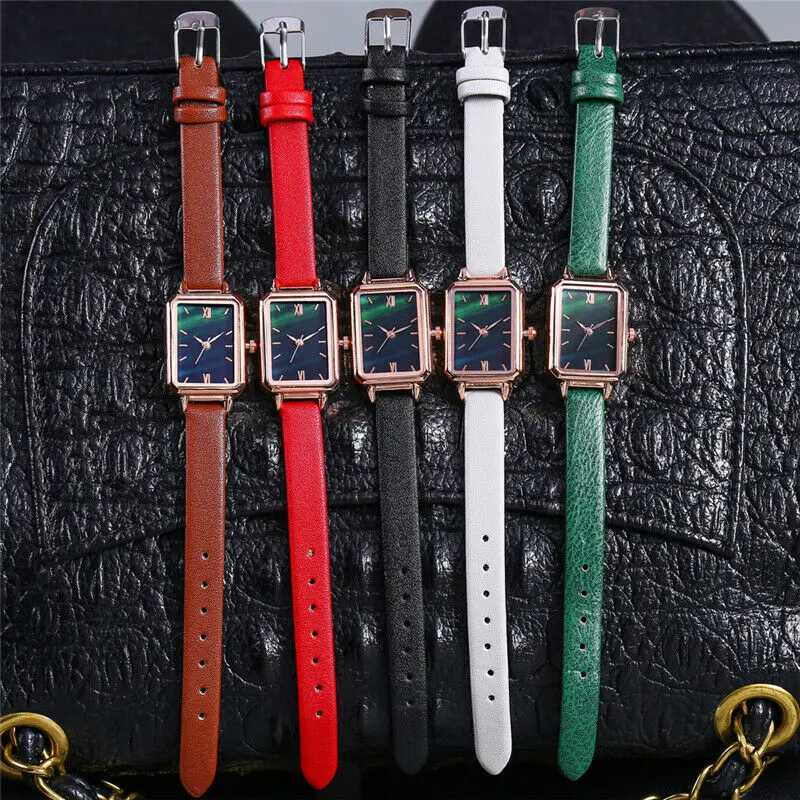 

2021 New Unisex Fashion Leather Vintage Malachite Green Quartz Analog Wrist Watch Watches