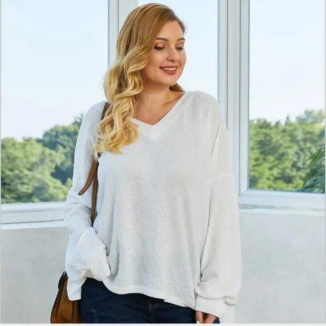 Весенняя футболка с длинным рукавом и v образным вырезом Женская свободная
