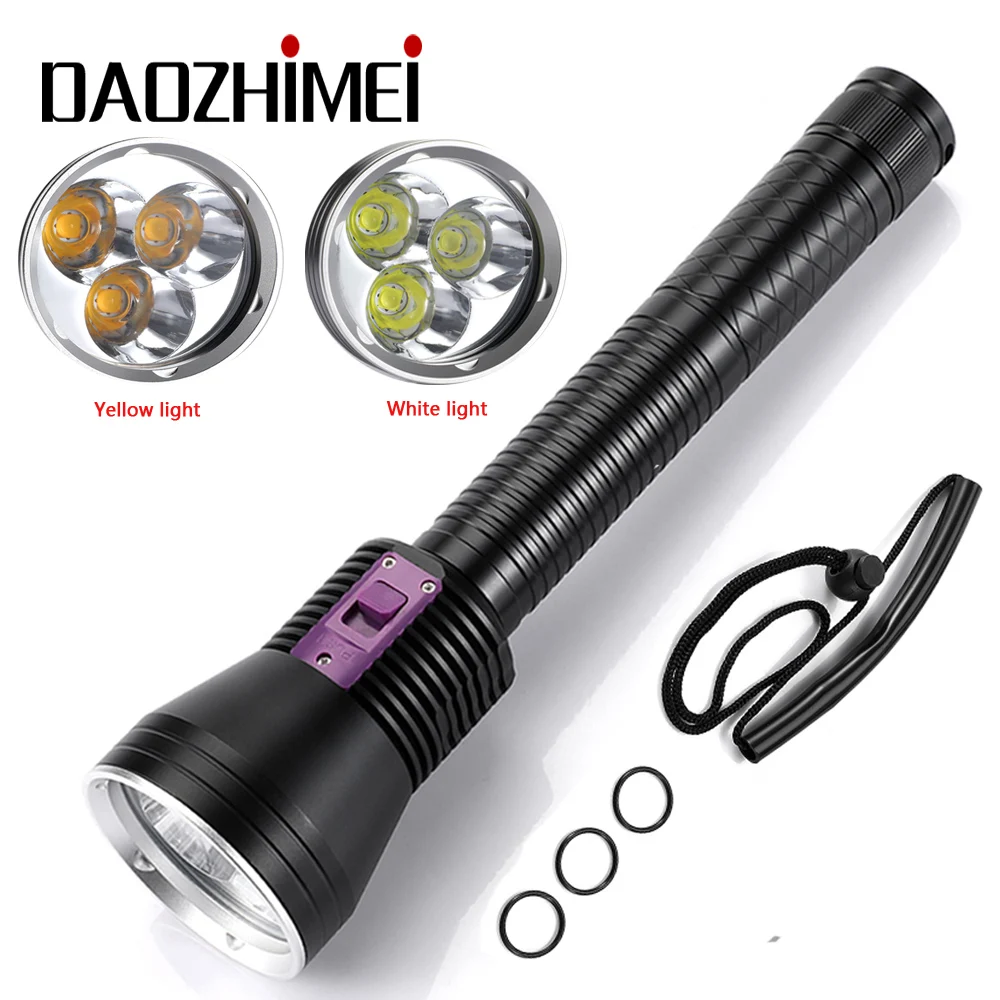 Barato Linterna De Buceo LED De Alta Potencia 3 * XHP70.2, 8000 Lúmenes, Resistente Al Agua, Luz De Buceo Subacuática De 100M, Linterna Táctica Para Batería De 3x26650
