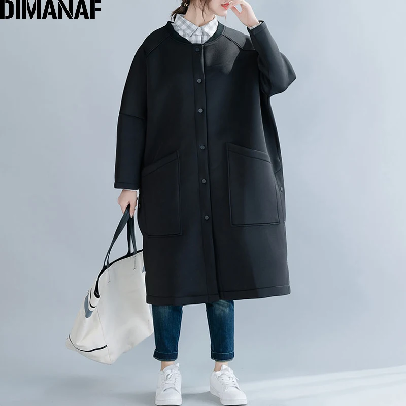 DIMANAF женские парки длинные пальто Осень-зима размера плюс Женское черное
