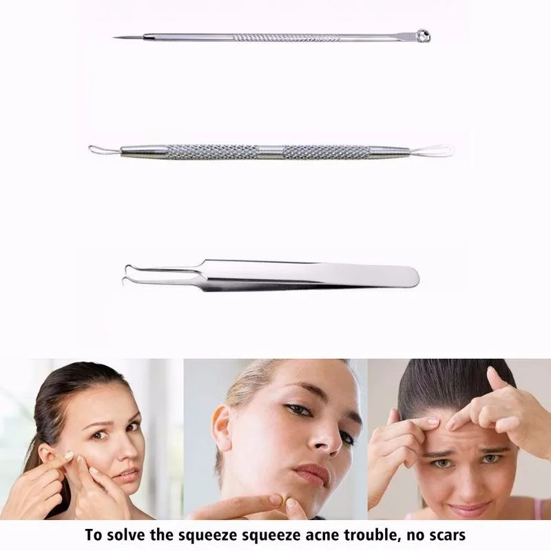 

3Pcs/Set Pimples Stainless Steel Multifunctional Double-headed Blackhead Remover Acne Needle Kit Set