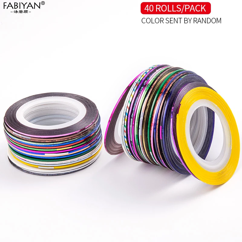 40 Rolls 10 шт многоцветные аксессуары для дизайна ногтей, рулоны, Полоска, Полоска, лента, линия, обёрточная бумага, советы, украшения, сделай сам, стикер, маникюр, профессиональный инструмент - Цвет: 40 Rolls