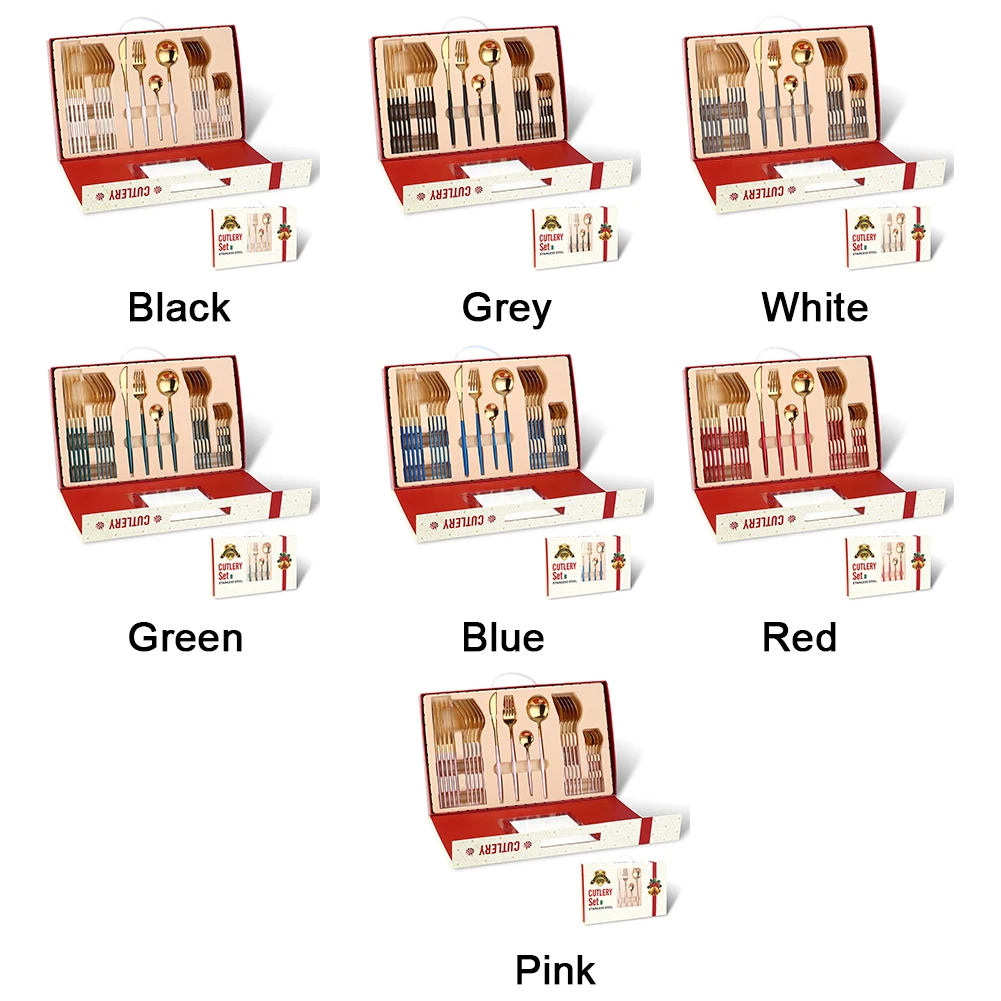 

24pcs Christmas Dinnerware Set Tableware Smooth Edge Stainless Steel Teaspoon Fork Spoon Rustproof Home Kitchen Cutting Tool