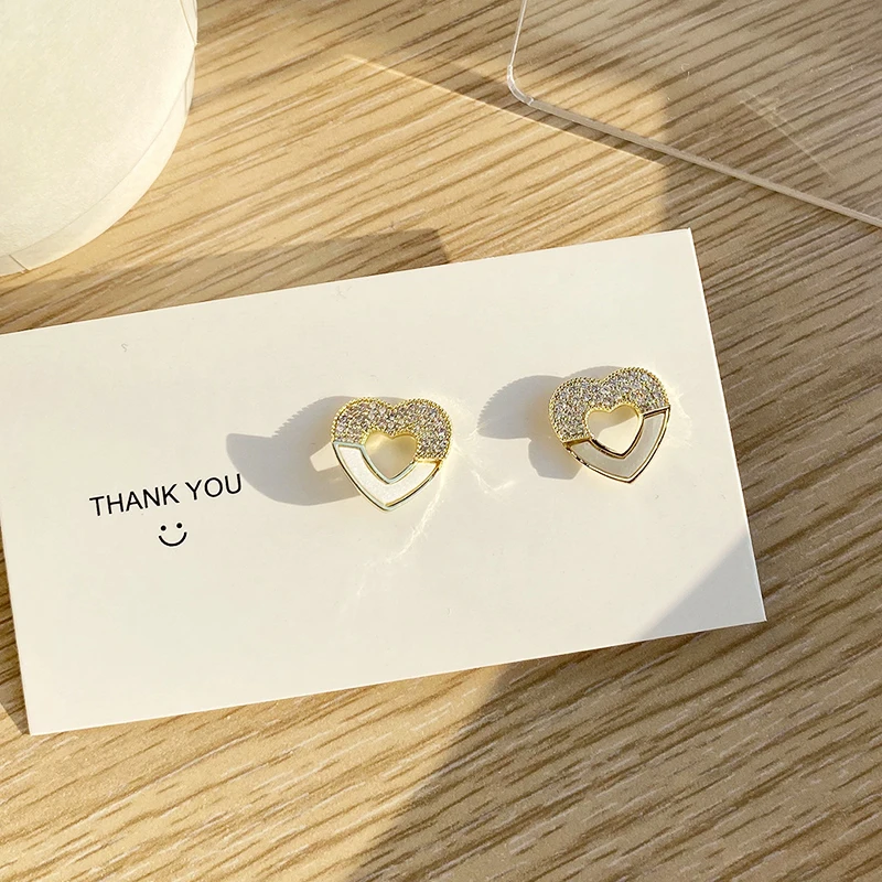 

Luxury 14K Real Gold Heart Hollow French Earrings for Women Jewelry Brilliant AAA Zirconia S925 Silver Needle Stud Wedding Party