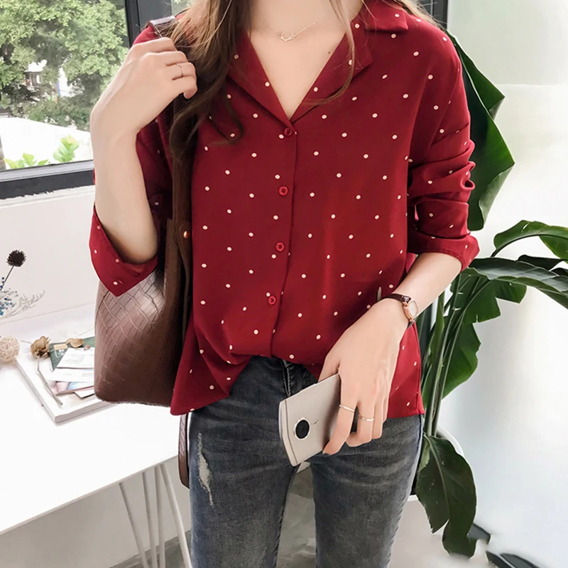 Модная женская блузка размера плюс с отложным воротником рубашка длинным