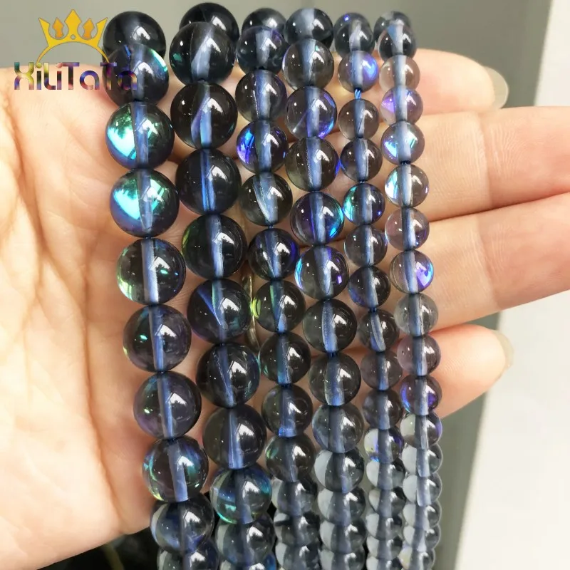 Серые бусины из австрийского хрусталя с блестками лунного камня Круглые