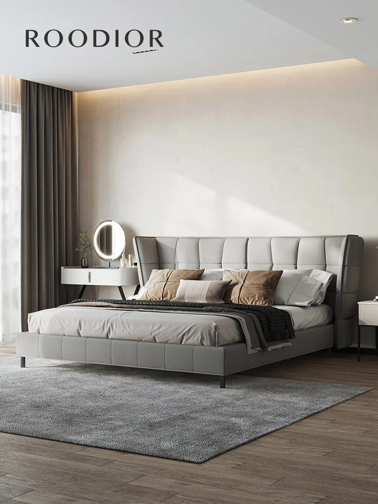 

Bed modern light luxury technology cloth 1.8 meters double bed simple style master bedroom fabric wedding bed designer