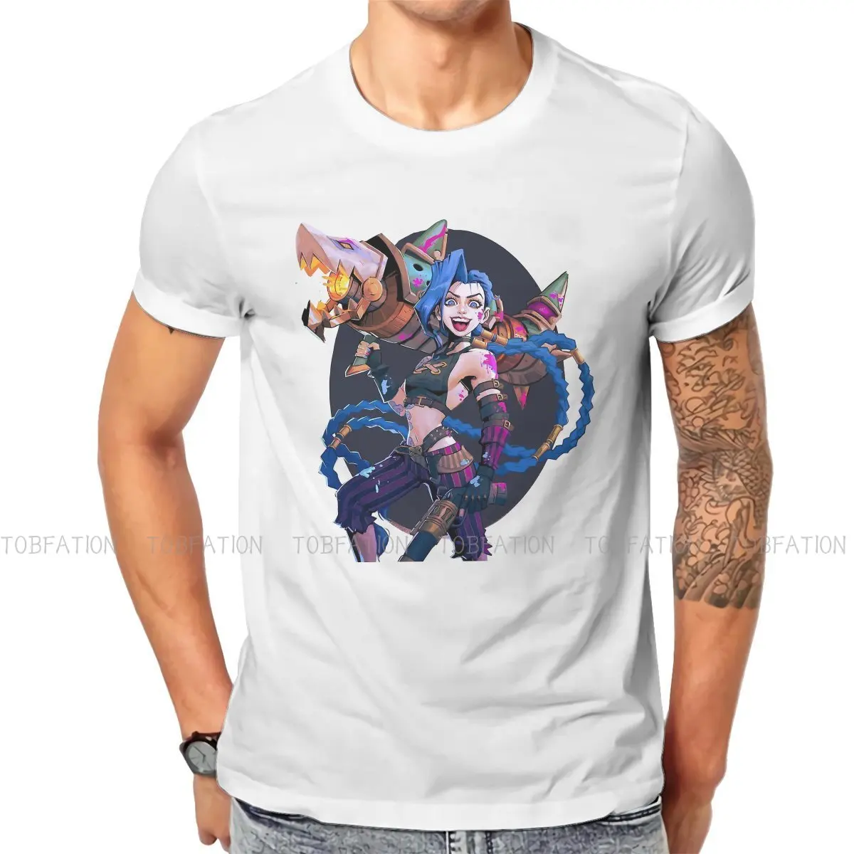 

Arcane League of Legends Jinx T Shirt Vintage Graphic Teenager Summer Loose Cotton Men's Tees Harajuku O-Neck TShirt