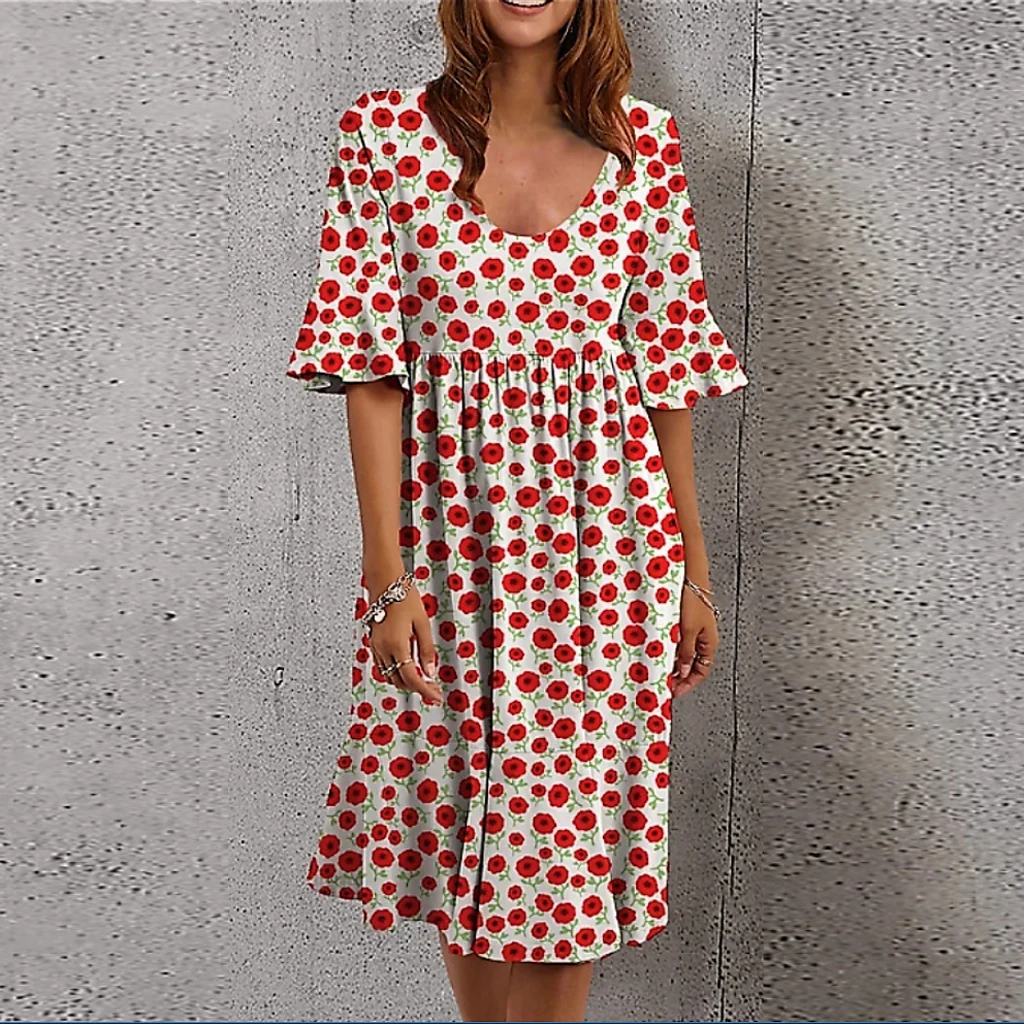 Женское свободное летнее платье праздничное с круглым вырезом и коротким