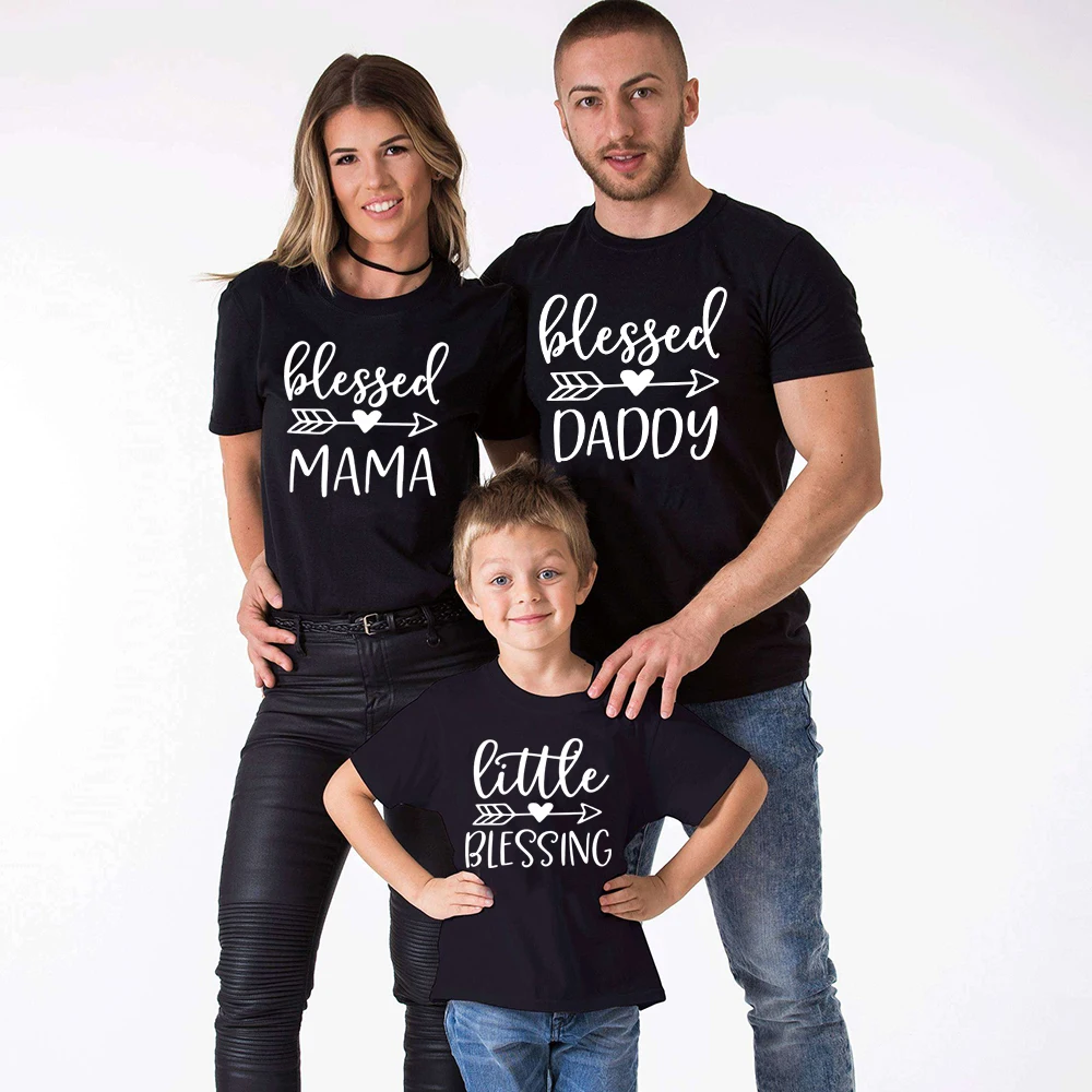 Mommy and Me Family Shirts Matching Daddy Blessed Mama Little Blessing Mother Daughter Dad Son Tops | Мать и ребенок
