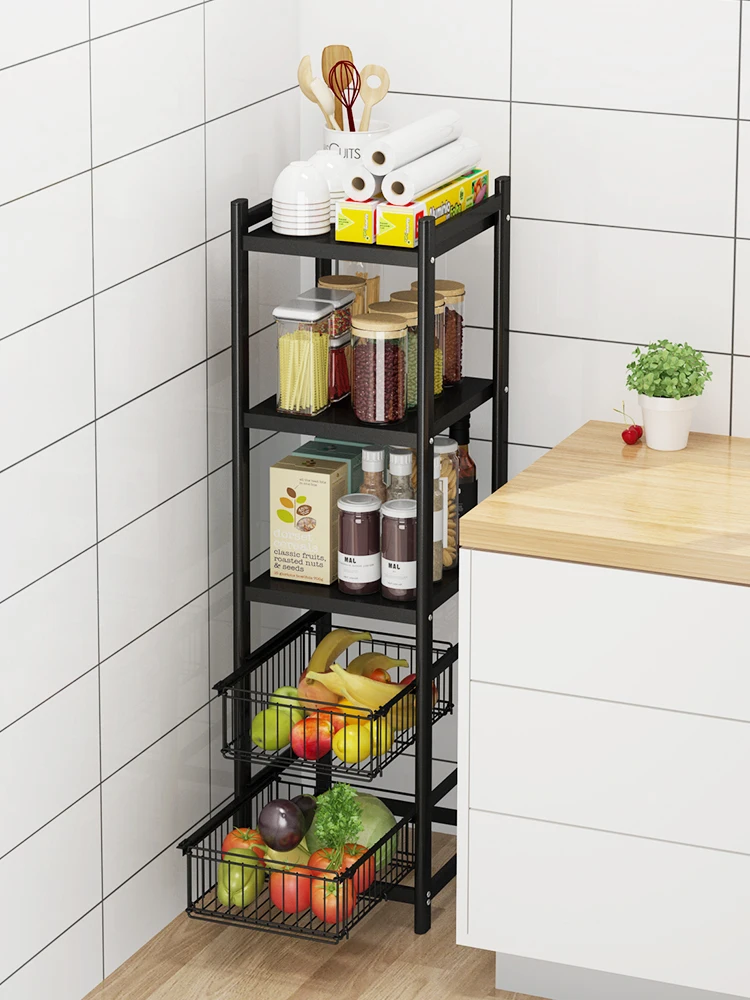 

Kitchen Crack Storage Rack Push-Pull Floor Multi-Layer 30cm Wide and Narrow Seam Multi-Functional Refrigerator Side Storage