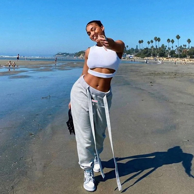 

Casual 2021 Solid Color Women Sweatpants Baggy Thick Warm High Waist Sport Pants Joggers Streetwear Plain Winter Women Pants