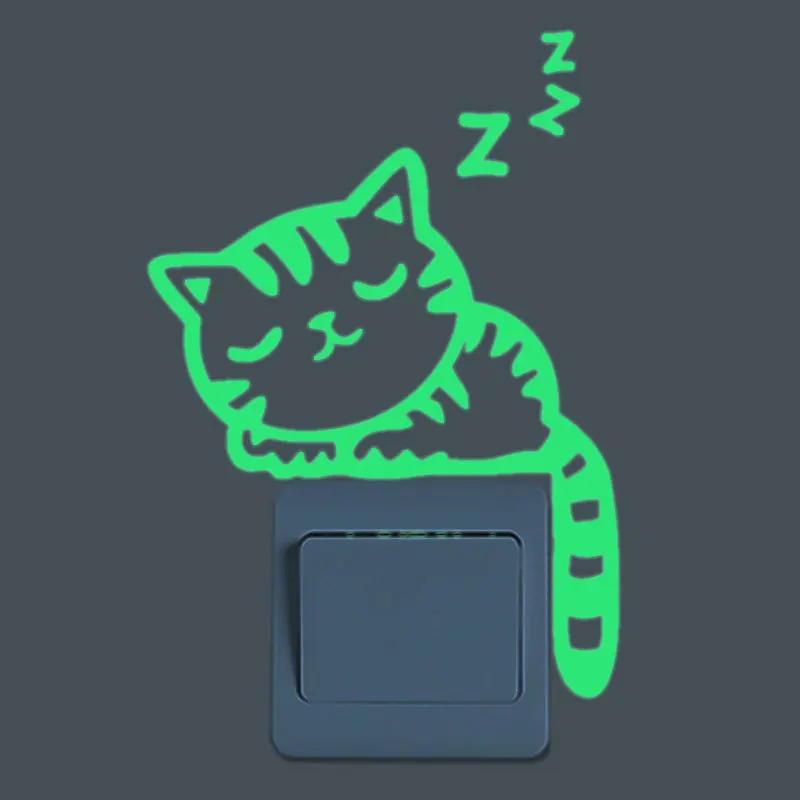 Cartoon Luminous Switch Sticker Glow In The Dark Wall Stickers Home Decor Kids Room Decoration Decal Cat Fairy Moon Star