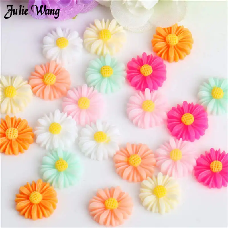 

Julie Wang 50pcs 9-27mm Mix Color Resin Daisy Flower Flatback Cabochon Slime Scrapbooking Phone Decor DIY Hair Accessory