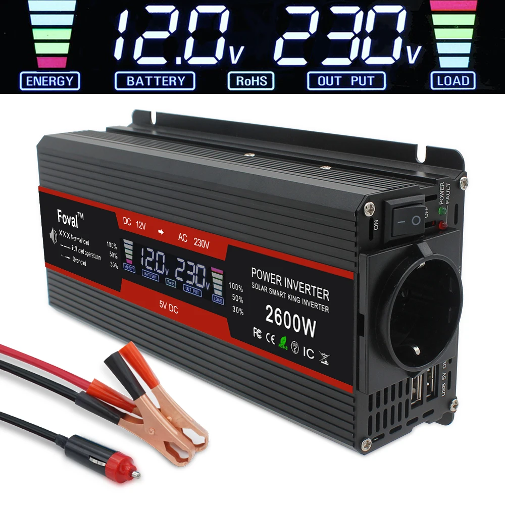  1500W Modified Sine Wave  LCD display Power Inverter DC 12V to AC 220V Solar 2 USB Car Transformer Convert EU Socket 