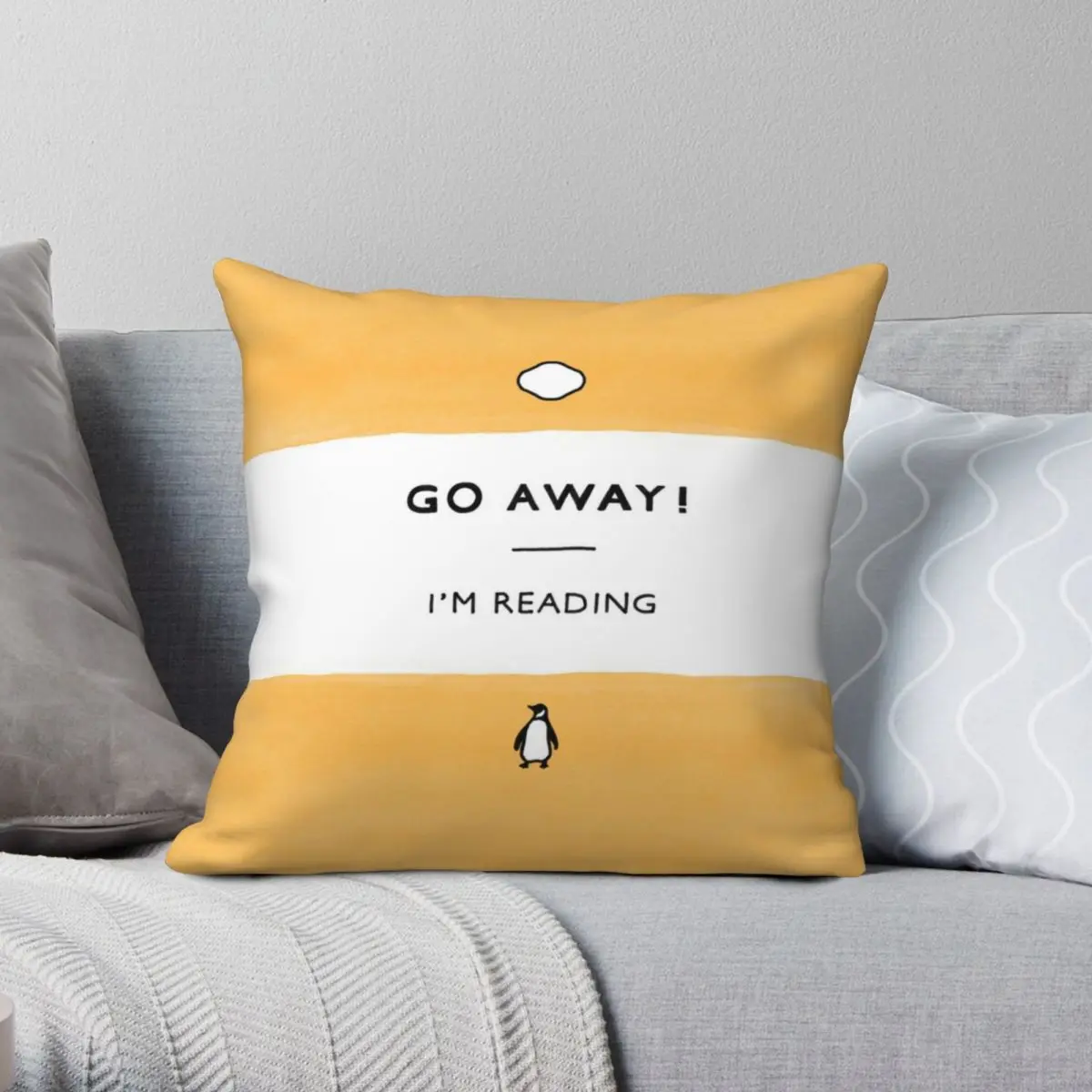 

Go Away I'm Reading Penguin Classic Square Pillowcase Polyester Linen Velvet Printed Zip Decorative Home Cushion Cover