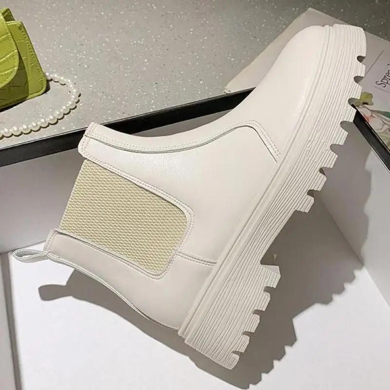 

Ботинки женские резиновые с круглым носком, на толстой подошве и квадратном каблуке