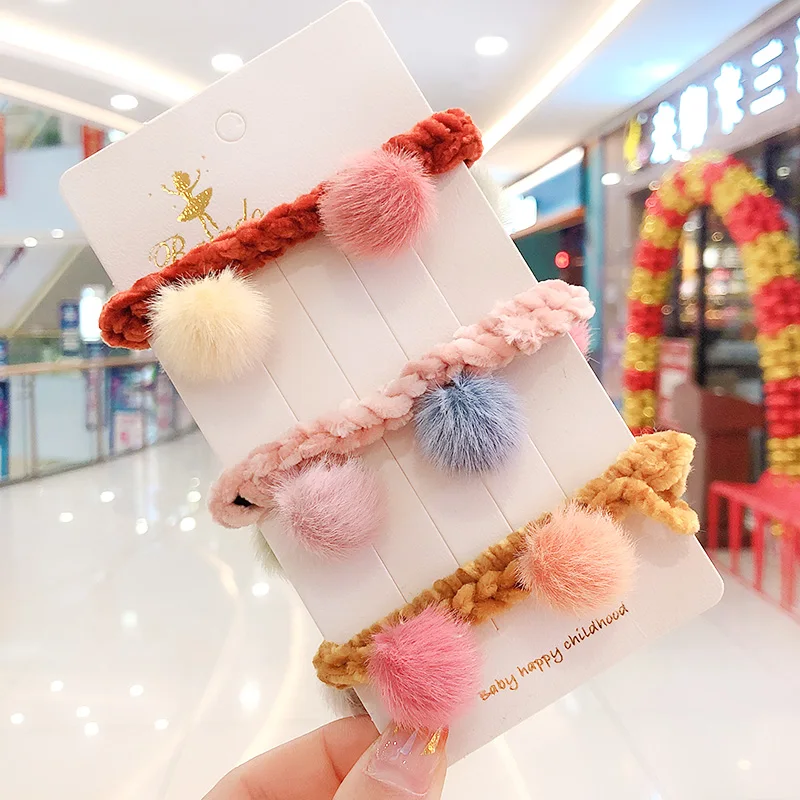 Новые милые зимние резинки для волос с искусственным мехом девочек разноцветные