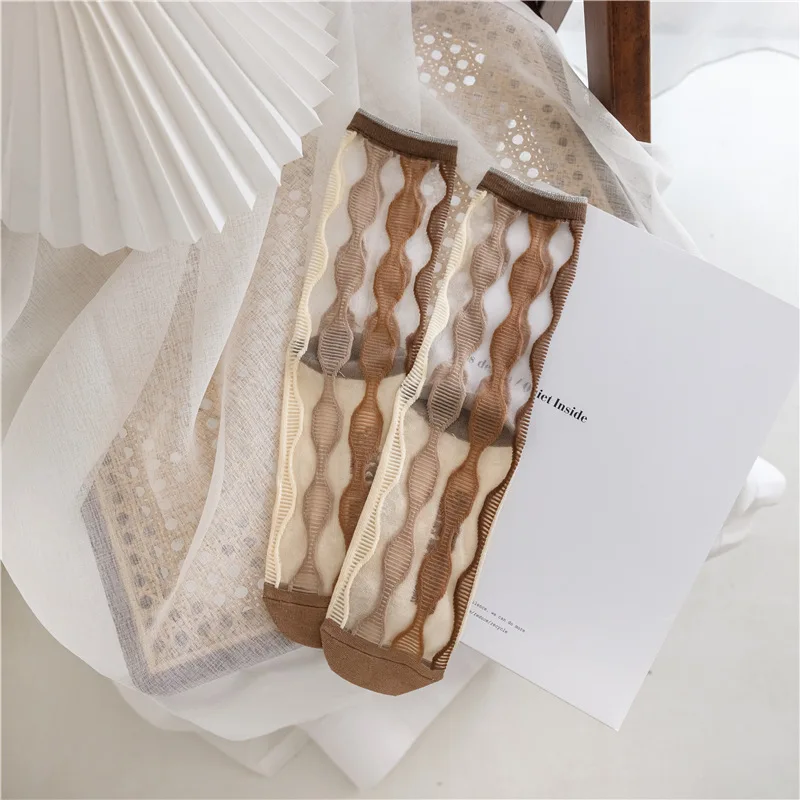 

2021 summer new women's socks glass stockings milk tea color card silk tube socks summer thin socks women's socks breathable