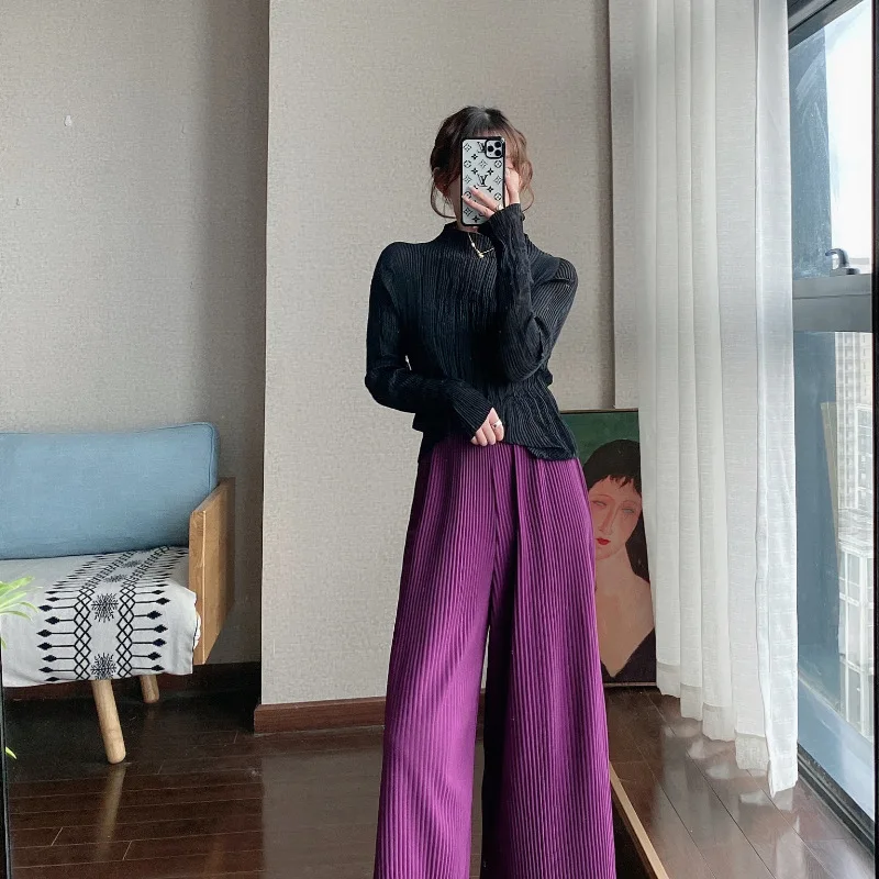 

Pleated Top Women's High Neck Long Sleeve 2020 New Sexy Temperament Bottoming Shirt Women's Wear