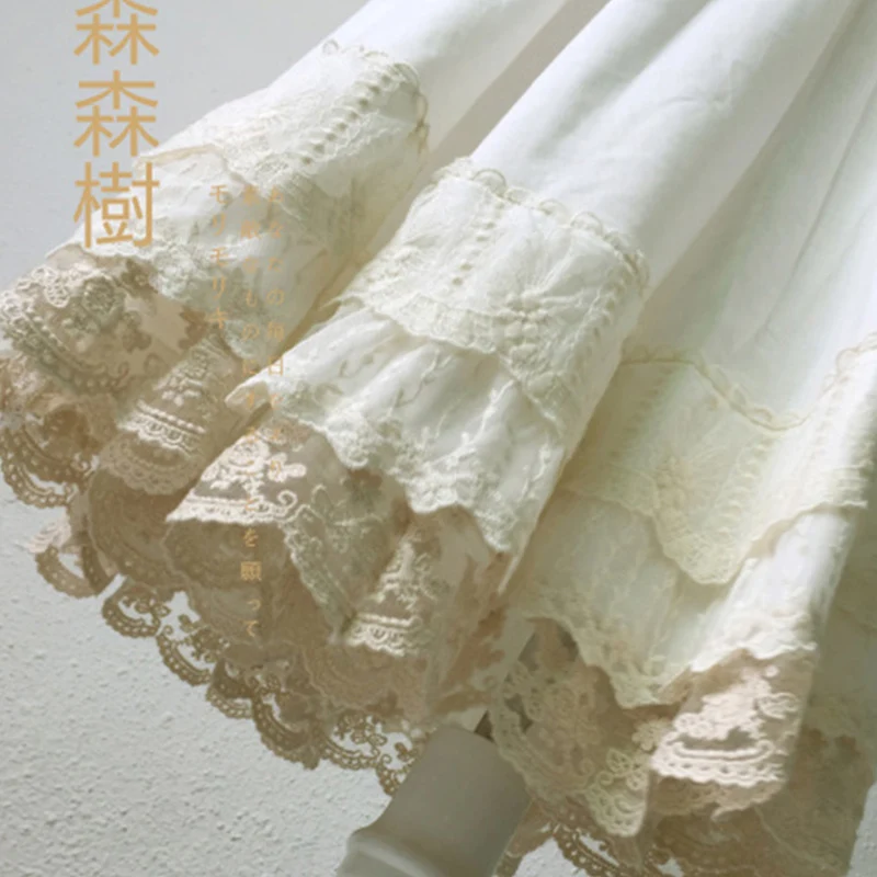 

Jpanese Mori Girl многослойная кружевная юбка женская белая Фея кружевная плиссированная полая с вышивкой Нижняя юбка принцессы кавайная юбка A285