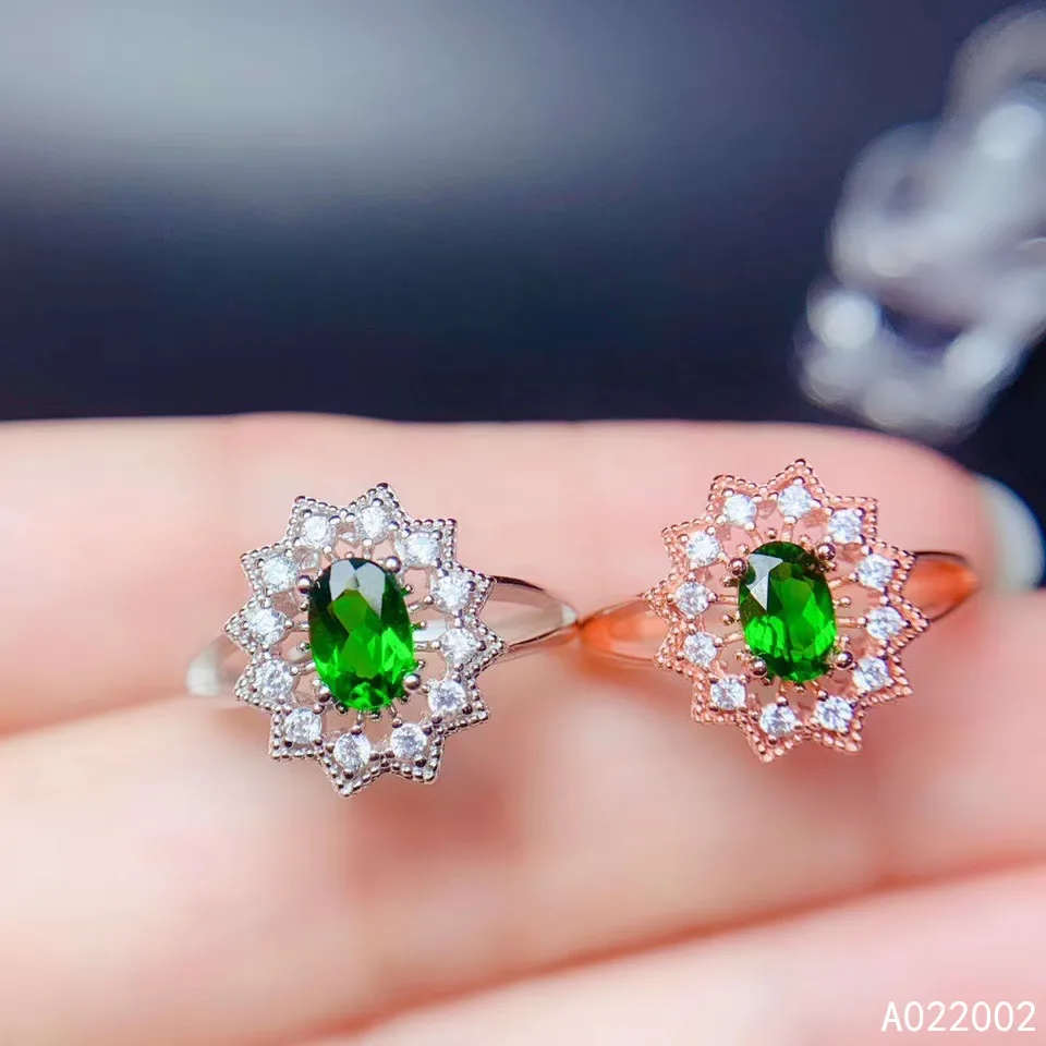 

KJJEAXCMY fine jewelry 925 sterling silver inlaid crystal natural gem diopside new Female lady ring luxury Support Detection