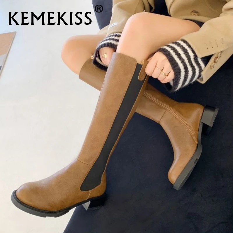 

Женские сапоги до колена KemeKiss из натуральной кожи, Размеры 33-41, новая модная универсальная обувь на молнии, 2022