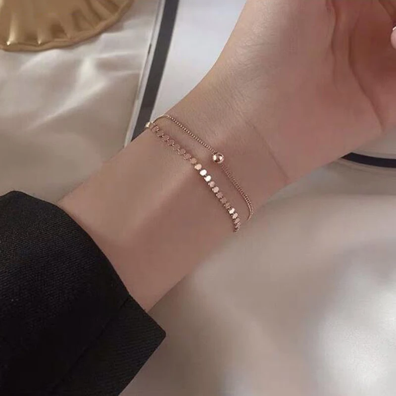 

Copper Fashion Women's Jewelry Double Layer Beads Bracelet 19cm For Gift Girls Lady Charm Bracelet Bohemia Geometric Bracelet