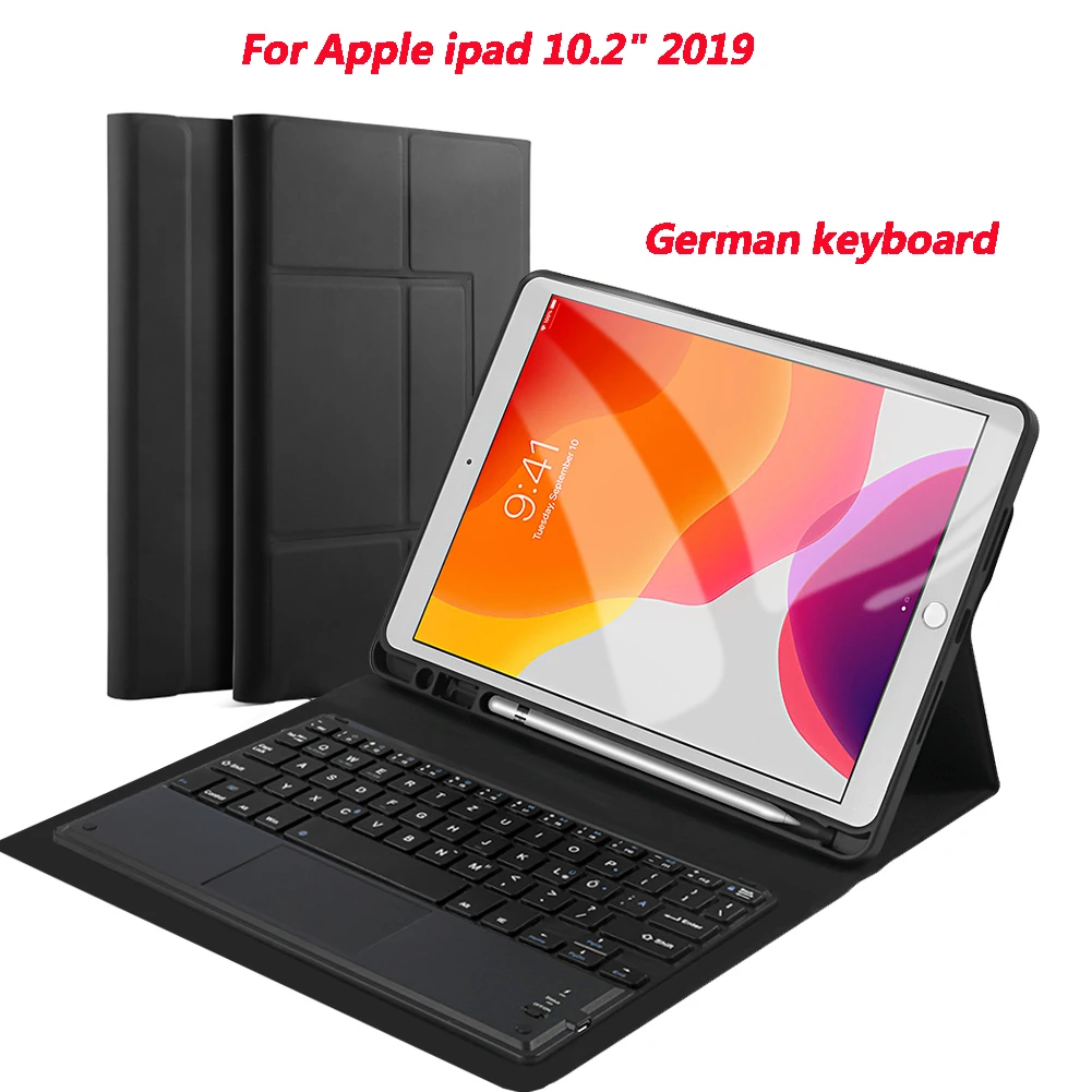 German Keyboard Case Чехол с русской клавиатурой для iPad 10,2 чехол из искусственной кожи флип-подставка Bluetooth тачпад Клавиатура планшет защитный чехол - Цвет: German Keyboard Case