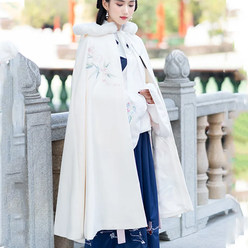 

2019 New Women's Thick warm Elegant Velvet Hooded Cape Ethnic style retro embroidered Long Cloak Shawl cc643