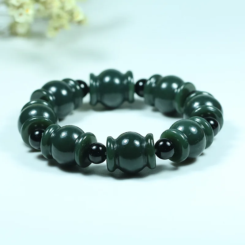 Natural Hetian Jade Beads Elastic Bangle Bracelet Charm Jewellery Fashion Accessories Hand-Carved Amulet Gifts for Woman Men | Украшения и