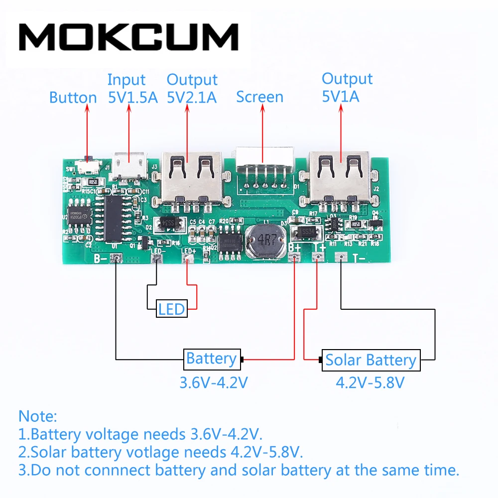 

Solar Charging Circuit Board 3.7V to 5V 2.1A Mobile Display Power Boost Module Charger Step UP Module