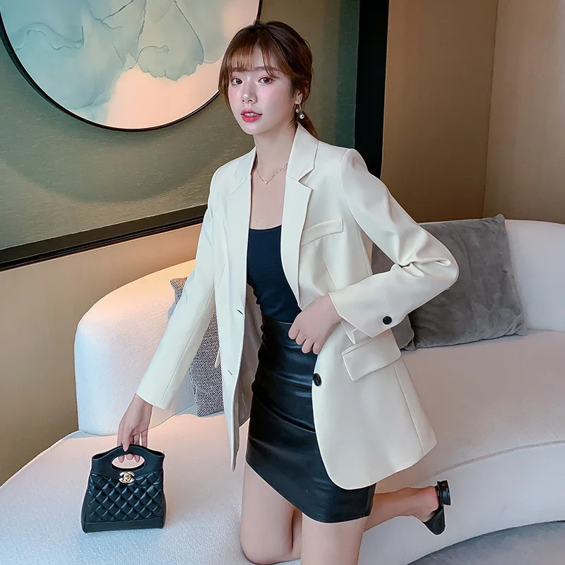 

PEONFLY Autumn New Fashion Blazer Jacket Women Casual Pockets Long Sleeve Coat Office Ladies Solid Pink Loose Blazers 2020