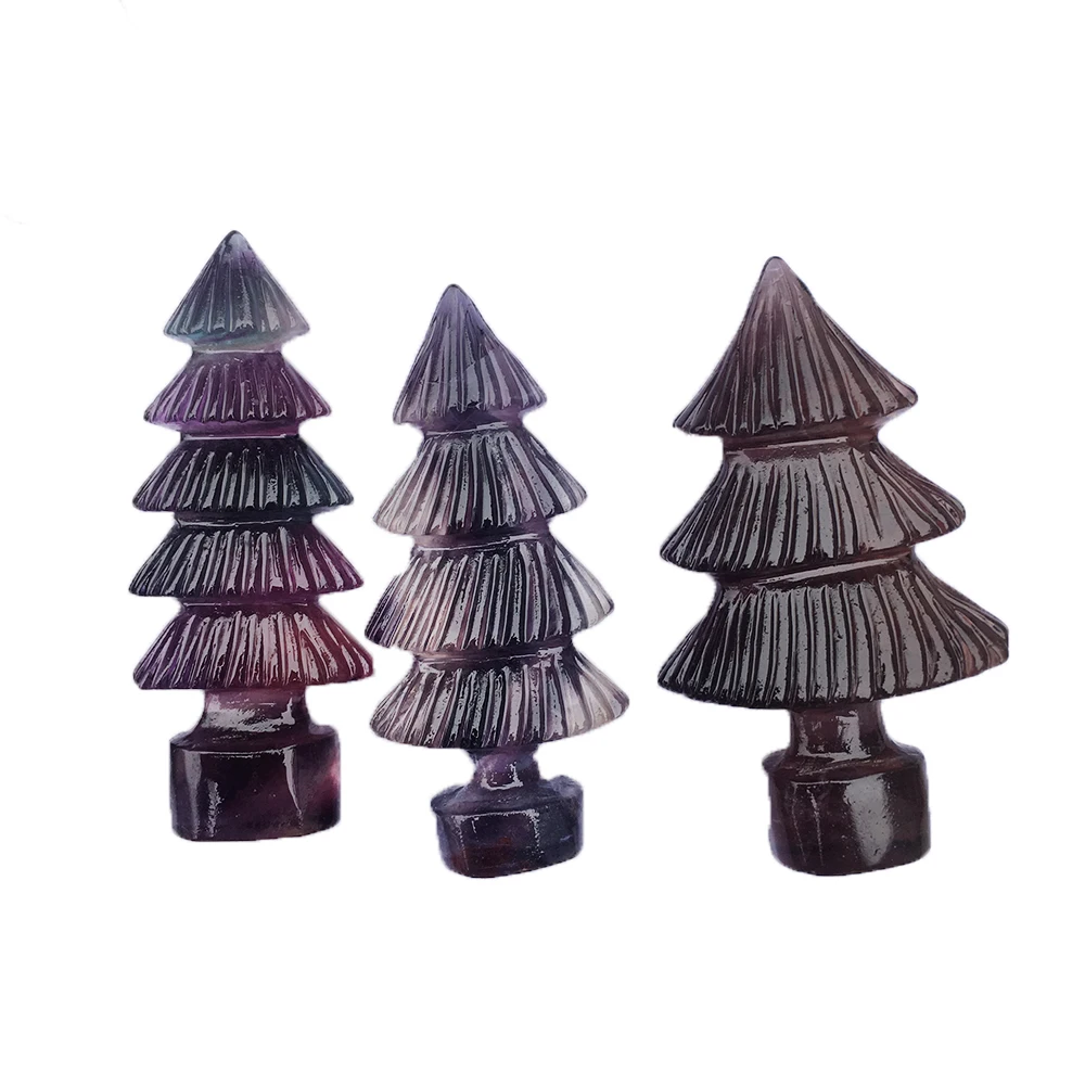 

Natural Rainbow Fluorite Christmas Tree Hand Carved Quartz Crystal Tree Healing Crystal Stone Christmas Gifts Home Decoration