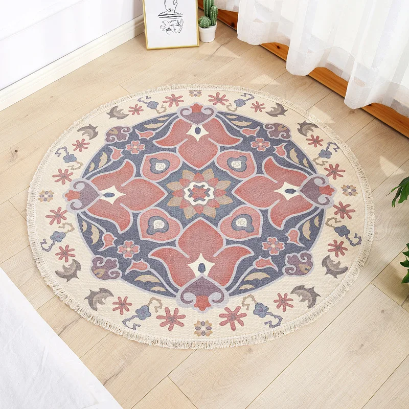 

Cotton Linen Mat Colorful Tapestry Carpets For Living Room Round Area Rug Large Bedroom Hand Woven Sofa Cushion Floor Mats