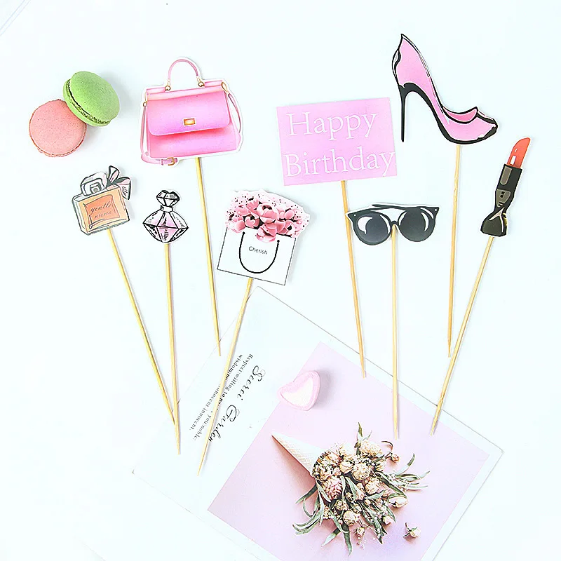 8/9 шт. розовый Топпер для торта С Днем Рождения Свадебная вечеринка кекс вечерние