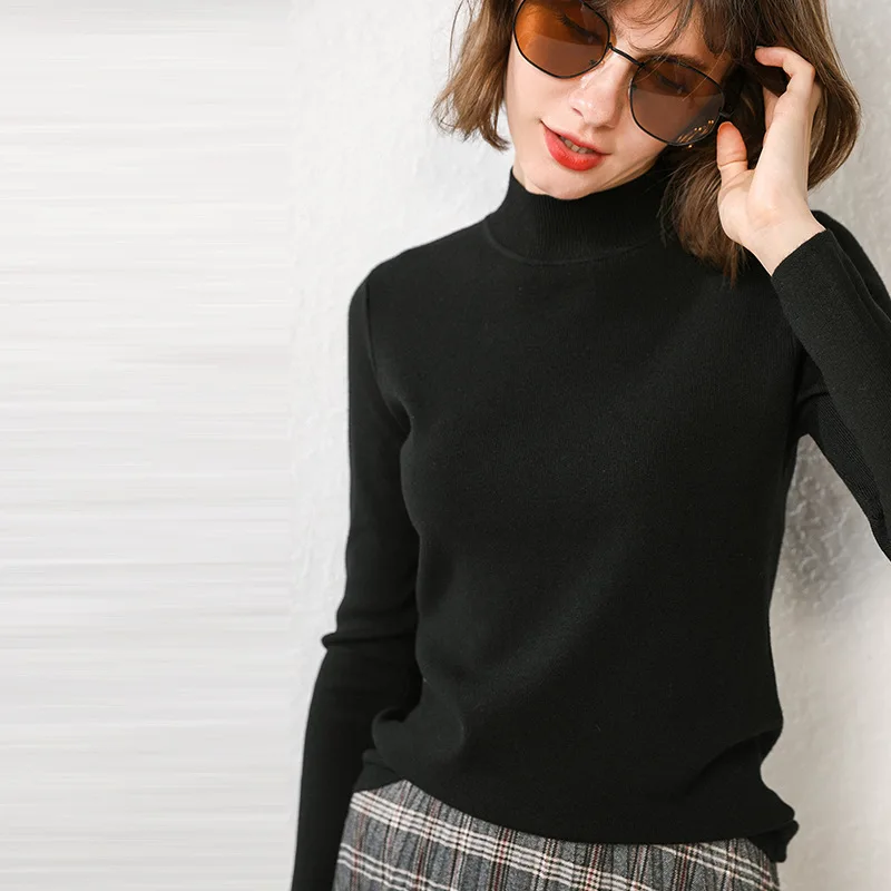 

Свитер, Высокоэластичный Однотонный свитер с высоким воротником, женские облегающие сексуальные обтягивающие вязаные пуловеры, один